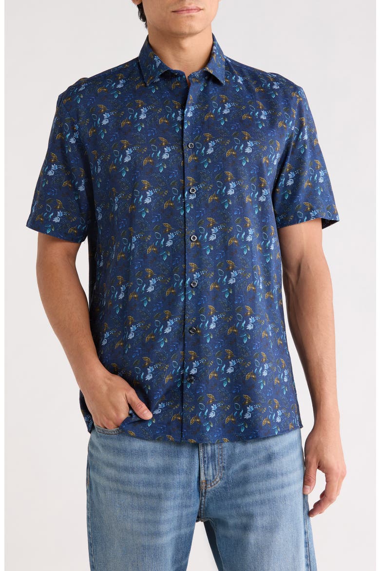 Linen Blend Short Sleeve Sport Shirt, Main, color, NAVY / MARINE