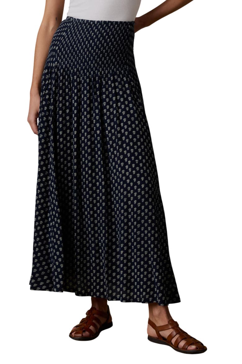 Sophia Smocked Maxi Skirt, Main, color, NAVY LOTUS FLORAL