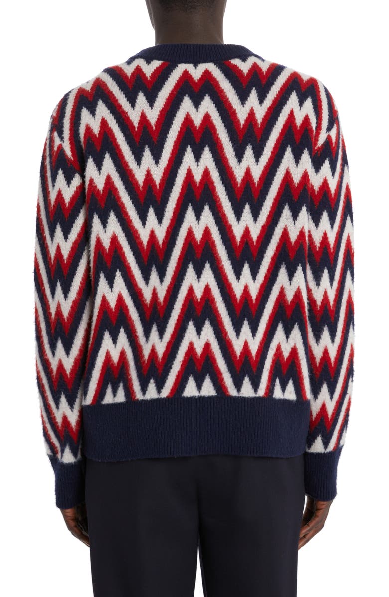 Moncler Zigzag Logo Jacquard Wool Sweater, Alternate, color,