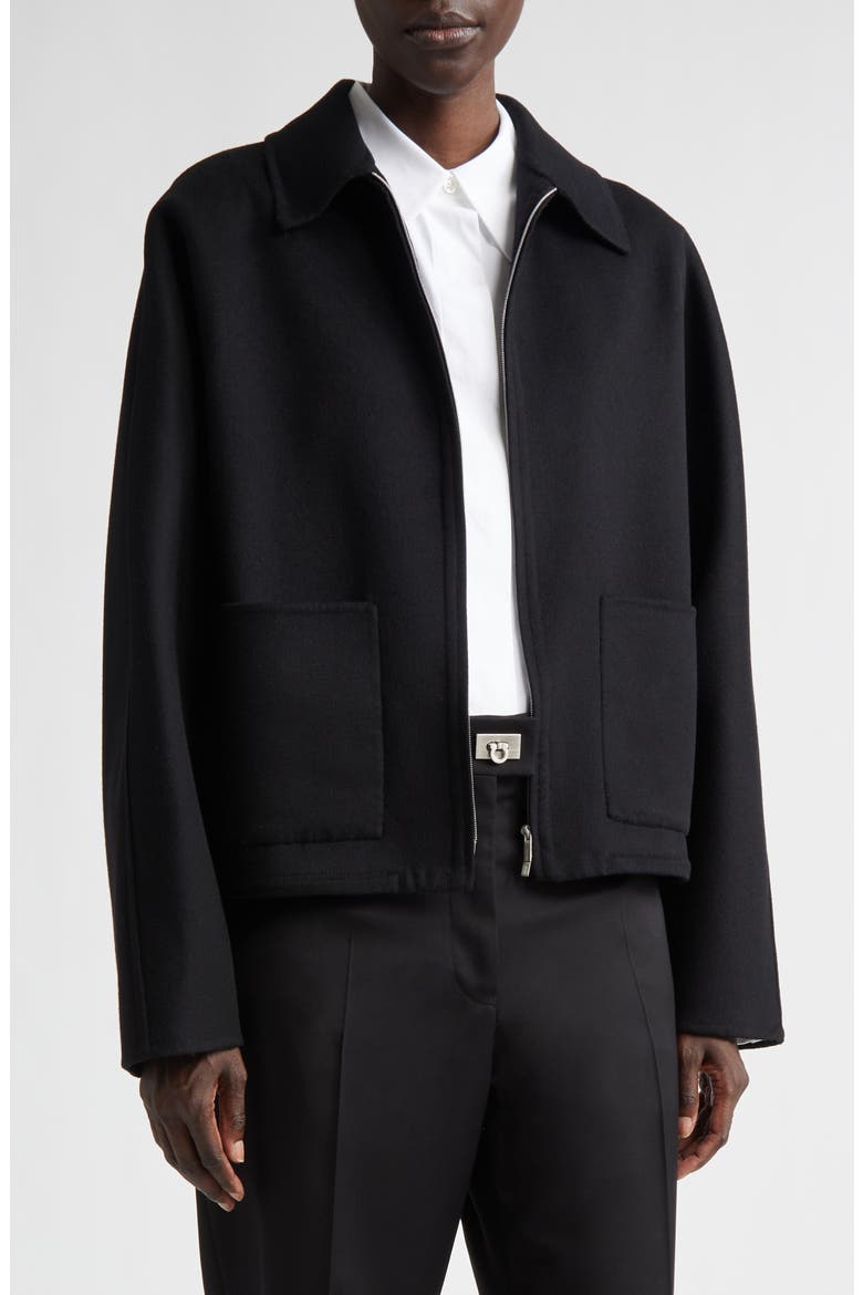 Crop Wool & Cashmere Bomber Jacket, Alternate, color, NERO