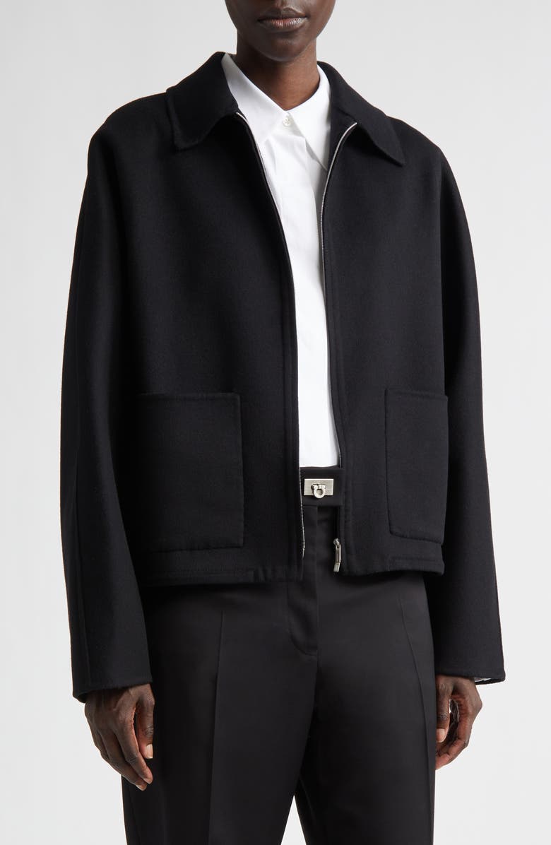 FERRAGAMO Crop Wool & Cashmere Bomber Jacket, Alternate, color, Nero