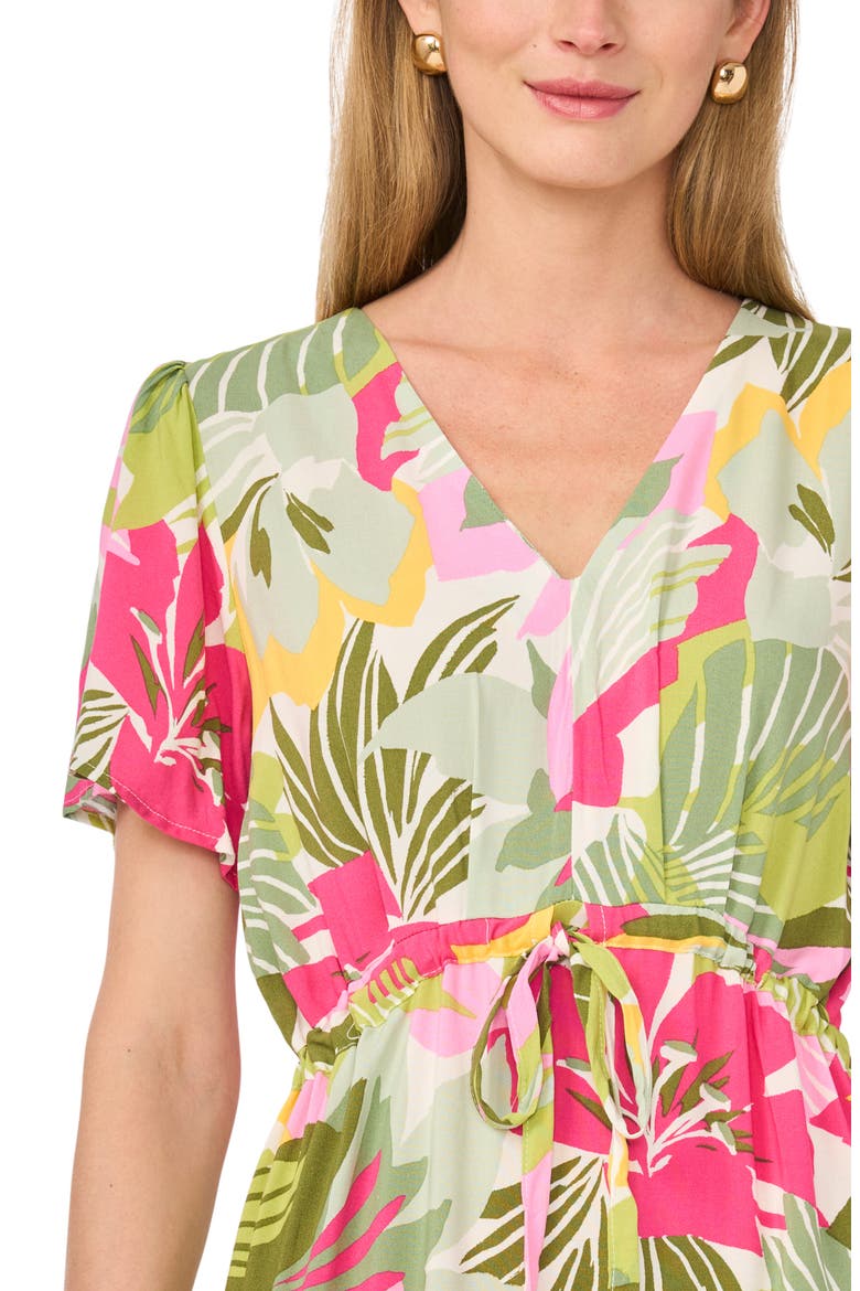 Print Tie Waist Tiered Maxi Dress, Alternate, color, FLAMINGO PINK