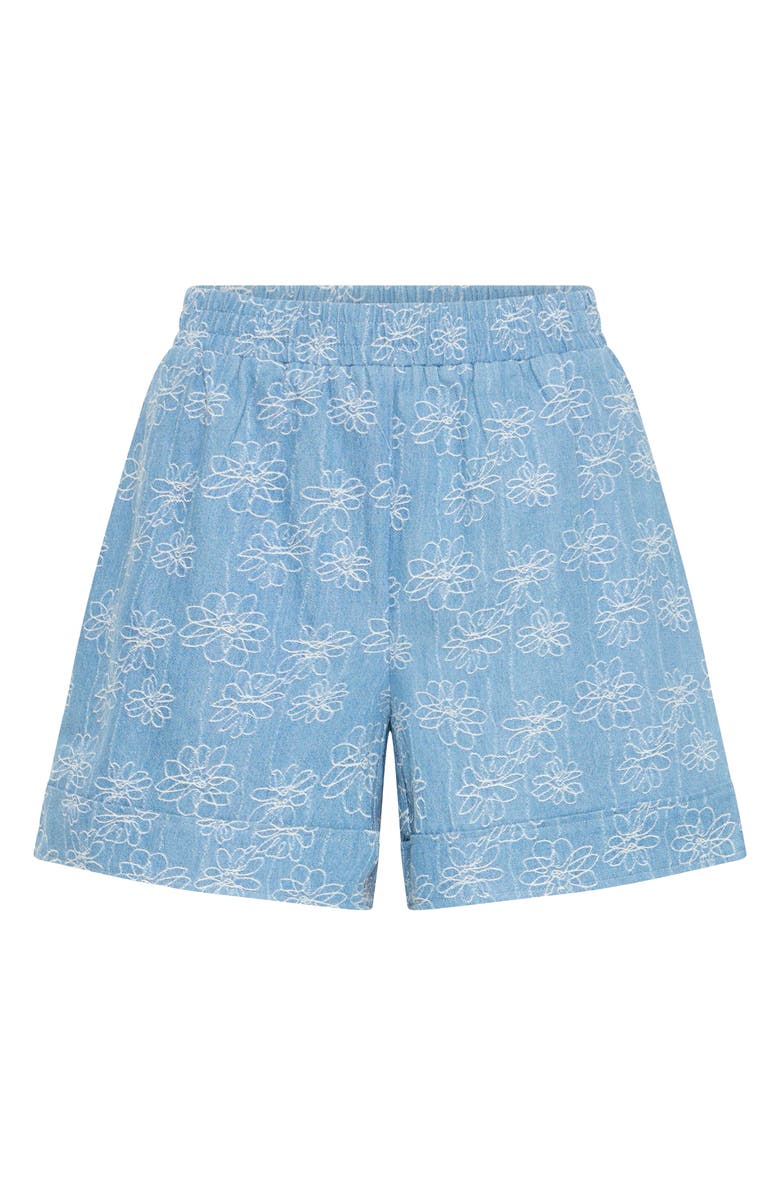 ICHI Floral Print Denim Shorts, Alternate, color, Denim/Cloud Dancer