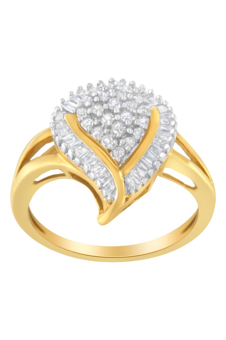 10K Yellow Gold 1/2 Cttw Diamond Curved Pear Cluster Ring, Alternate, color, Yellow Gold