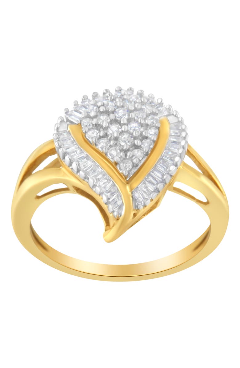 Haus of Brilliance 10K Yellow Gold 1/2 Cttw Diamond Curved Pear Cluster Ring, Alternate, color, Yellow Gold