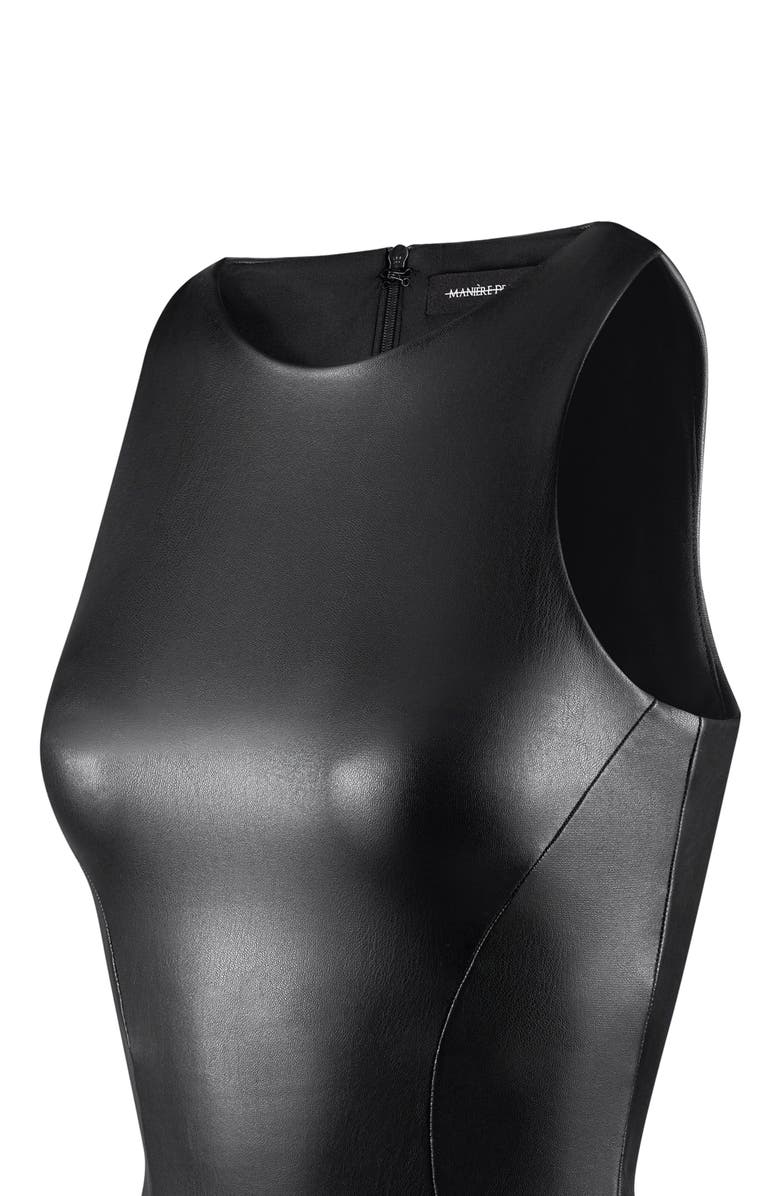 Manière De Voir Josie Leather Racer Neck Bodysuit, Alternate, color,