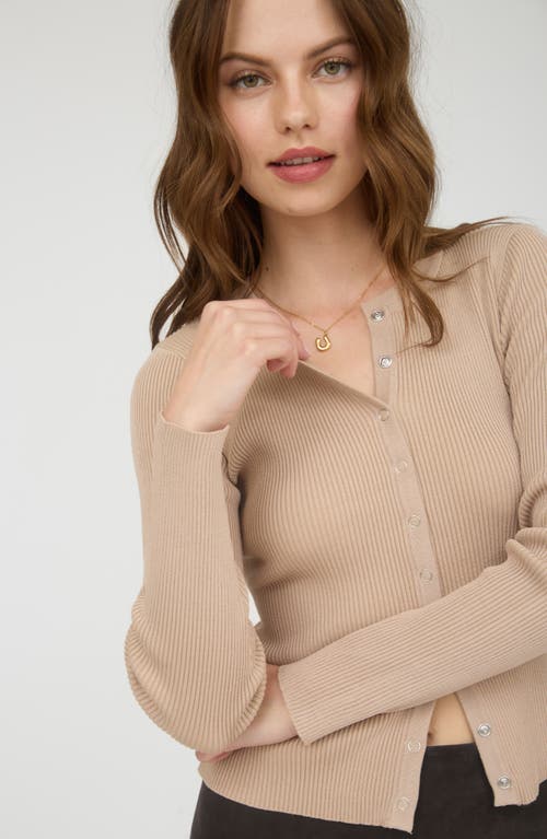 Blu Pepper Snap Button Front Rib Long Sleeve Top In Neutral
