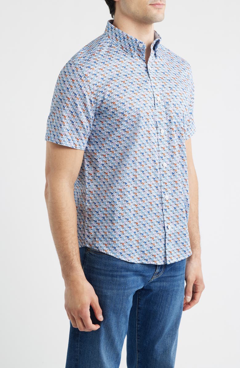 Johnston & Murphy Logan Print Short Sleeve Button-Up Shirt, Alternate, color, White Multi Mini Lab