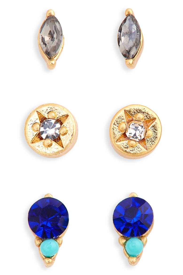 Set of 3 Gemtone Stud Earrings, Main, color, WILD CYPRESS MULTI
