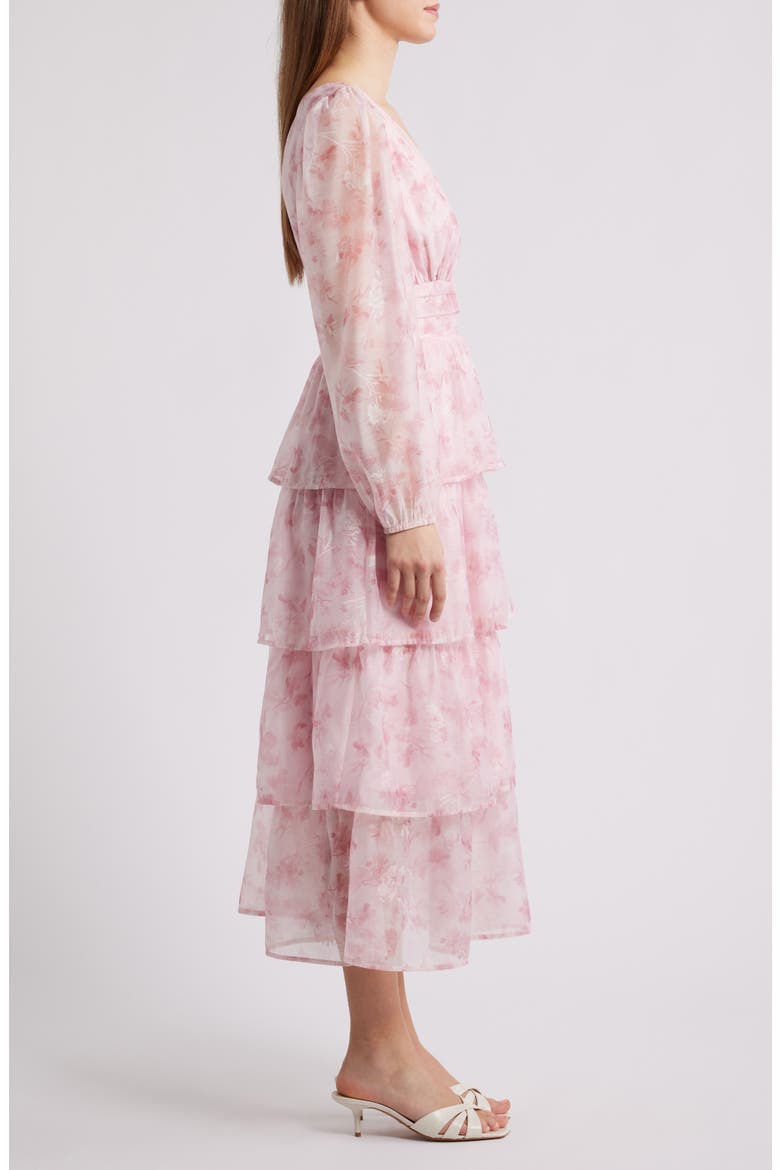 Amanda Floral Tiered Chiffon Midi Dress, Alternate, color, FALLING FLOWERS