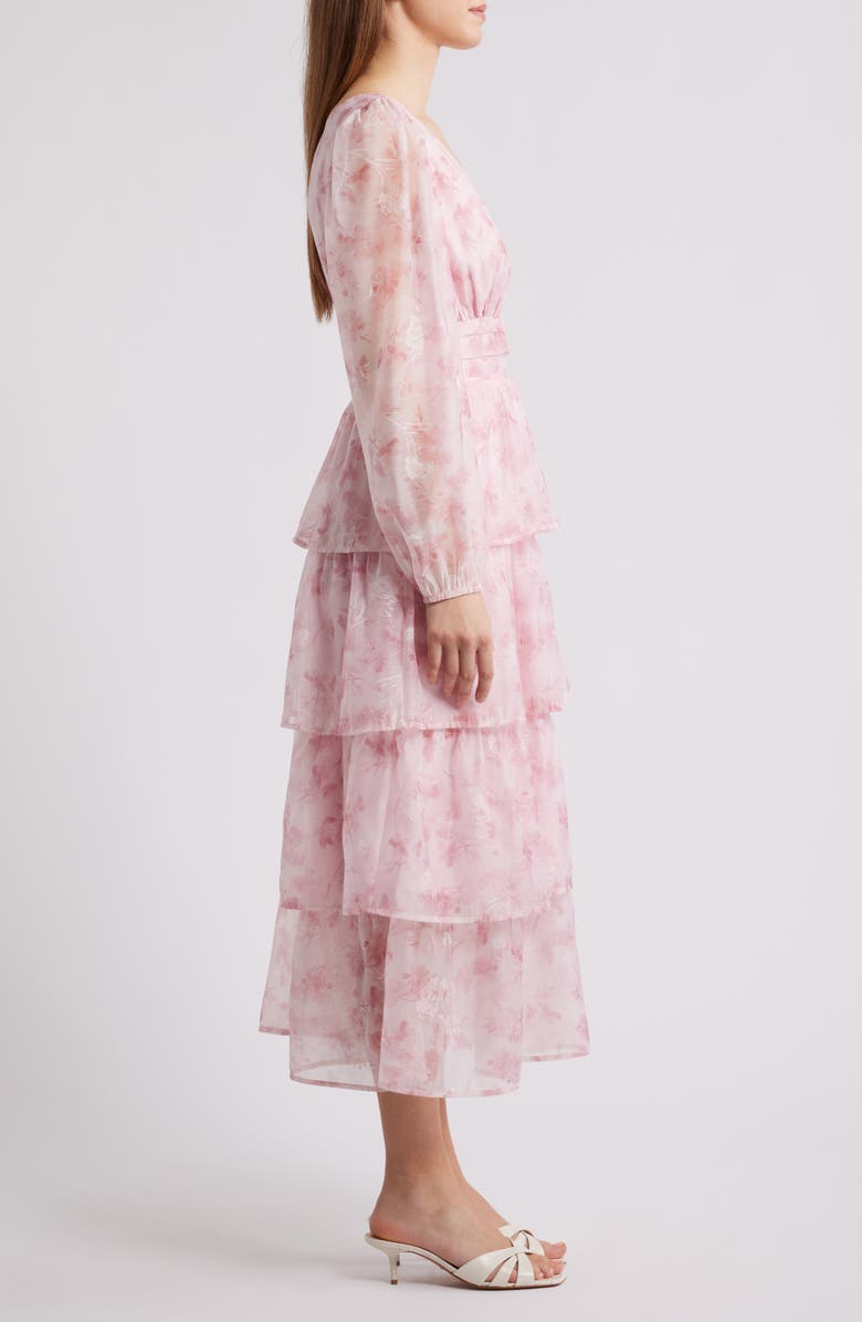 LAYERED WITH LOVE Amanda Floral Tiered Chiffon Midi Dress, Alternate, color, Falling Flowers