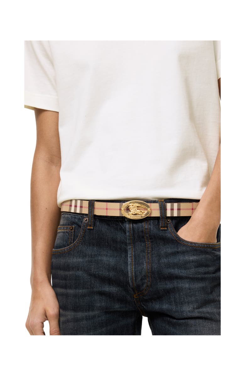Burberry Reversible Check Knight Stamp Belt, Alternate, color, Archive Beige/Tobacco