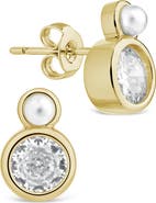 Sterling Forever Helga Cultured Pearl & Crystal Stud Earrings