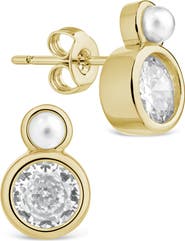 Sterling Forever Helga Cultured Pearl & Crystal Stud Earrings