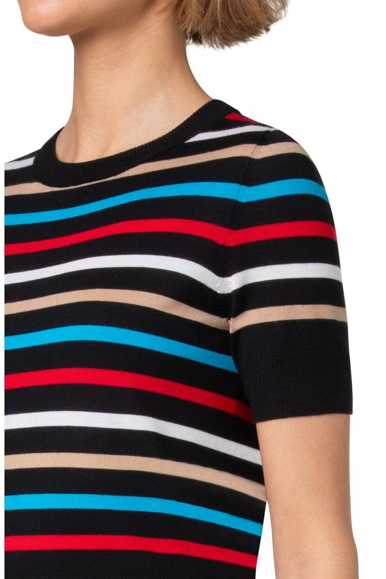 Stripe Short Sleeve Crop Merino Wool Sweater, Alternate, color, BLACK-MULTICOLOR