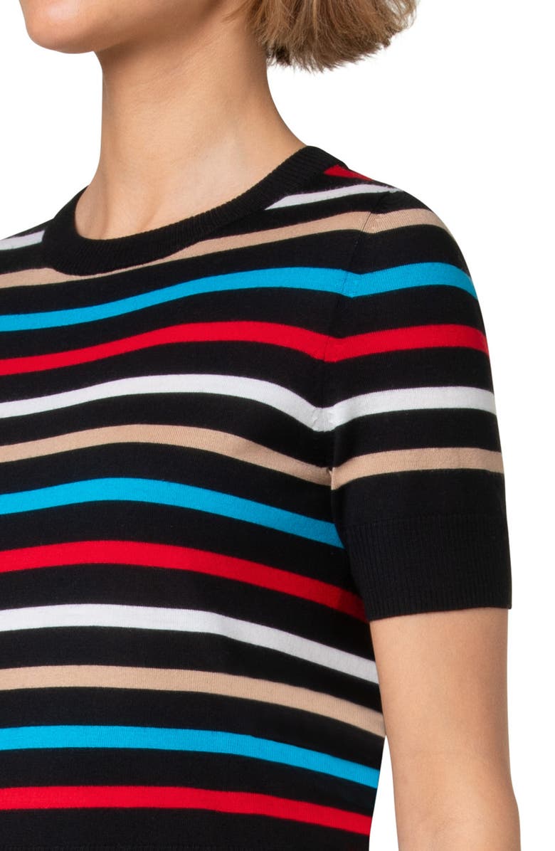 Akris punto Stripe Short Sleeve Crop Merino Wool Sweater, Alternate, color, 