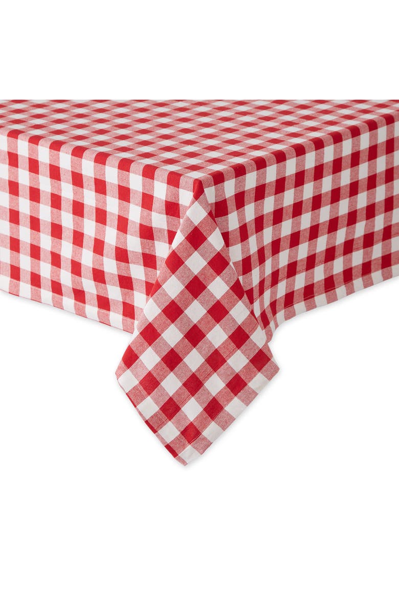 Cotton Check Tablecloth, Alternate, color, Tango Red
