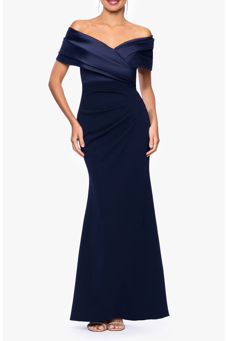 Off the Shoulder Scuba Crepe Gown. video