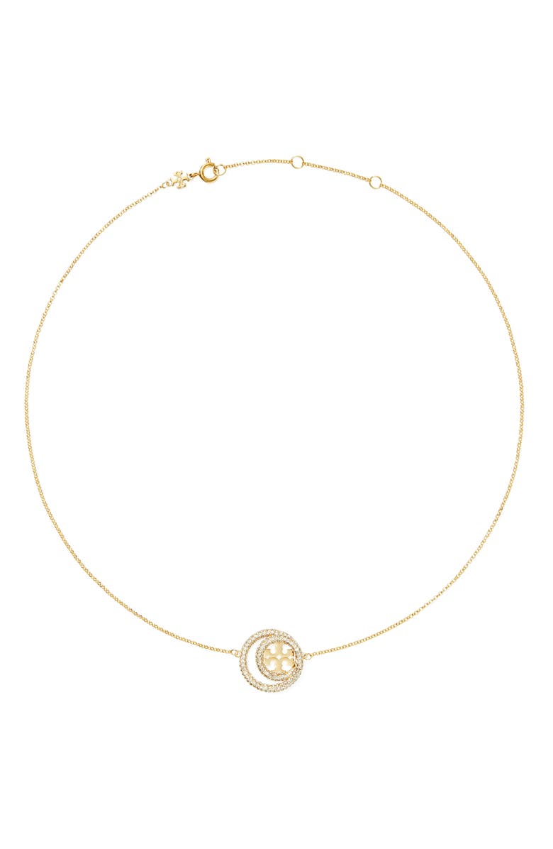 Tory Burch Icon Pavé Double Ring Pendant, Main, color, Tory Gold / Crystal