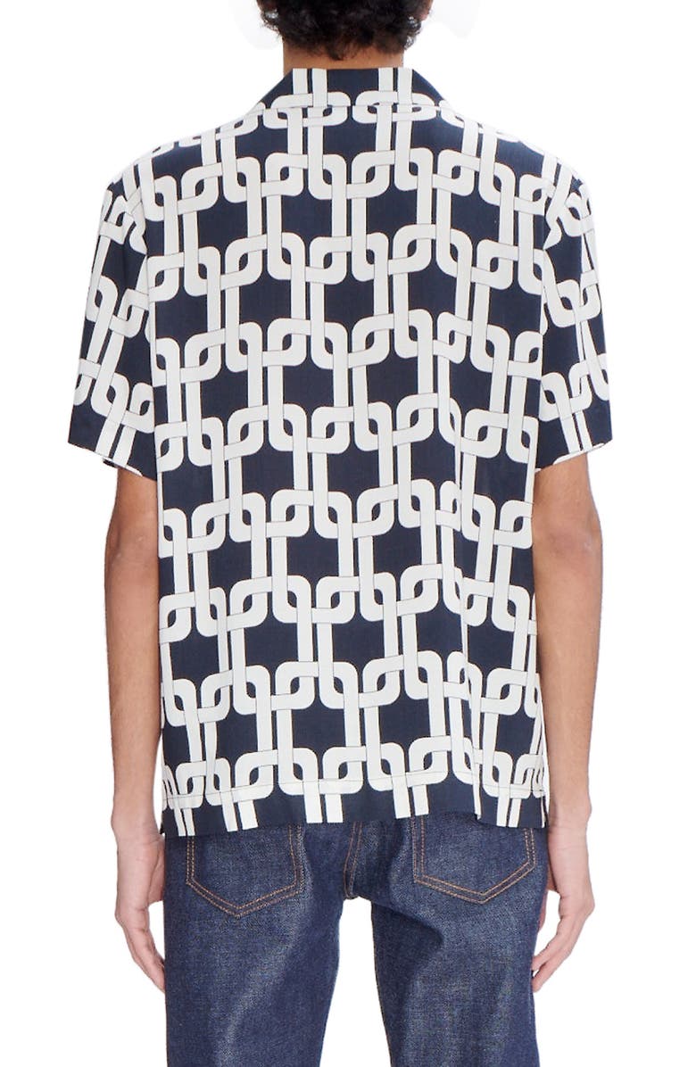 A.P.C. Lloyd Link Print Viscose & Linen Camp Shirt, Alternate, color, Iak Dark Navy