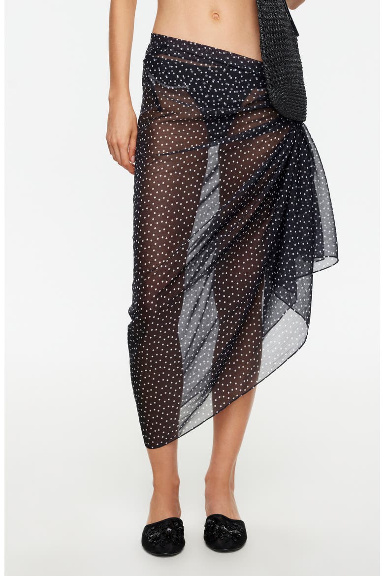 Wavelength Sheer Cover-Up Wrap Skirt, Main, color, NOIR POLKA
