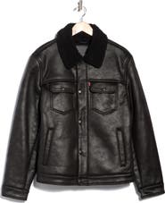 Levi's Faux Leather Trucker Jacket with Faux Shearling Collar