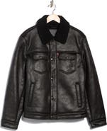 Levi's Faux Leather Trucker Jacket with Faux Shearling Collar