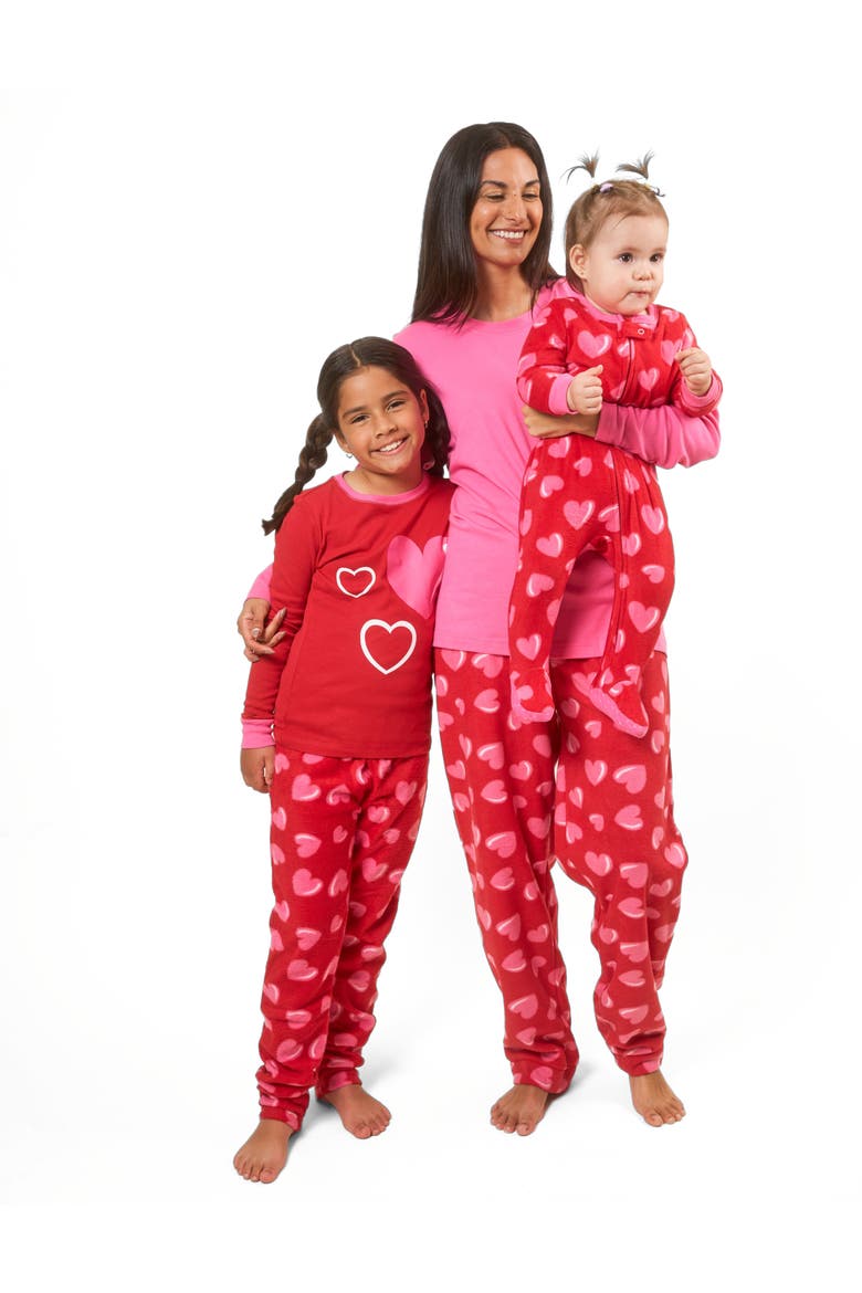Women's Cotton Top & Fleece Pants Printed Matching Family Holiday Pajama Set, Alternate, color, Heart