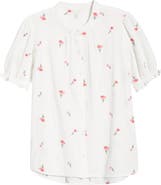 Caslon® Short Sleeve Embroidered Flower Cotton Popover Top