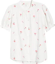 Caslon® Short Sleeve Embroidered Flower Cotton Popover Top