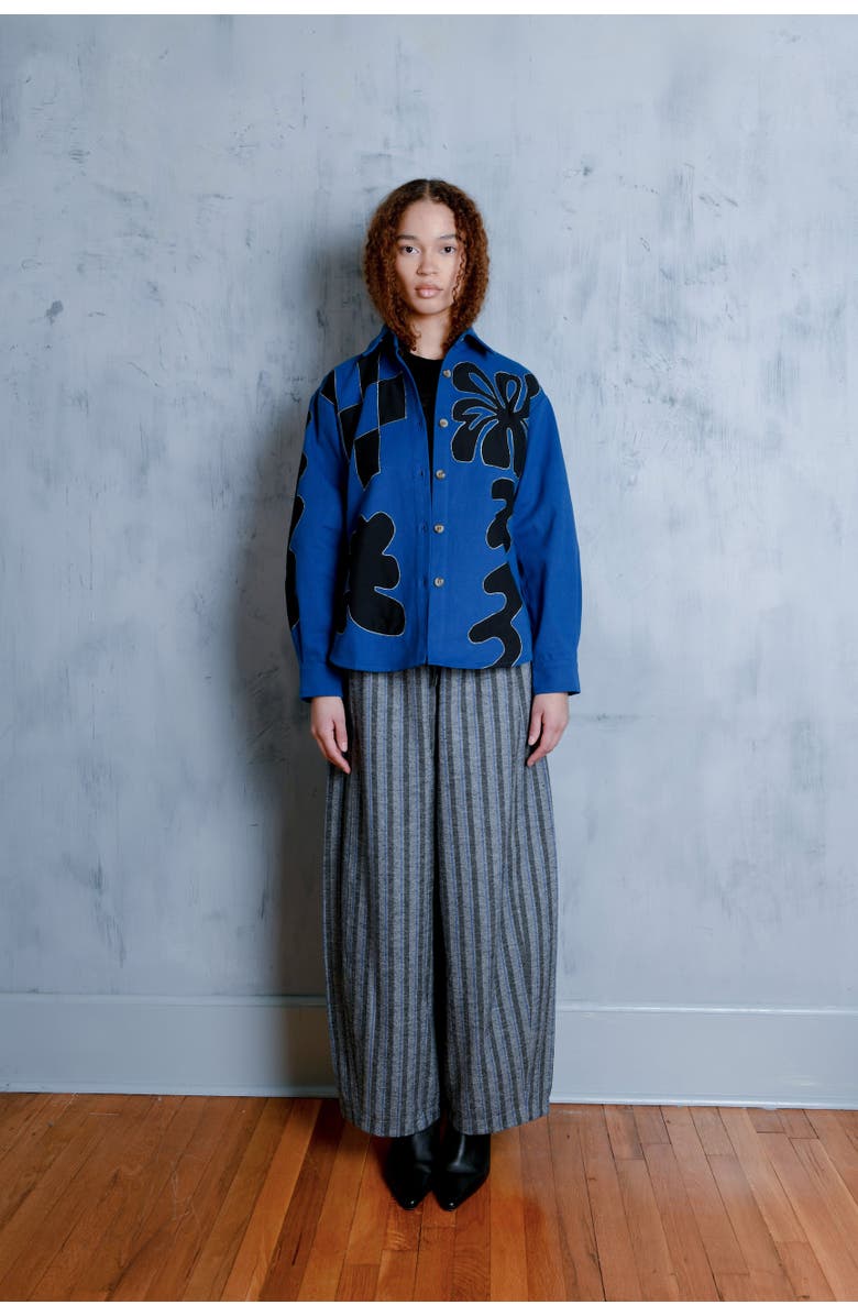 Untitled in Motion Zinia Abstract Applique Button Up Shirt, Alternate, color, Orgone Applique