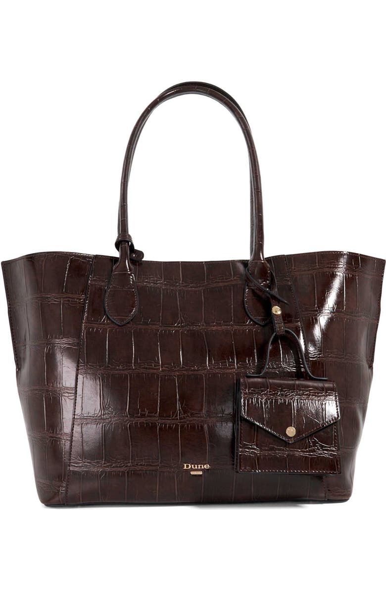 Dune London Dexterities Faux Leather Tote Bag, Main, color, Chocolate