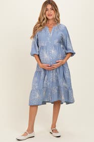 PinkBlush Embroidered Tiered Midi Shirt Dress