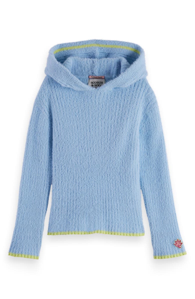 Scotch & Soda Kids' Textured Rib Knit Hoodie, Main, color, Cerulean