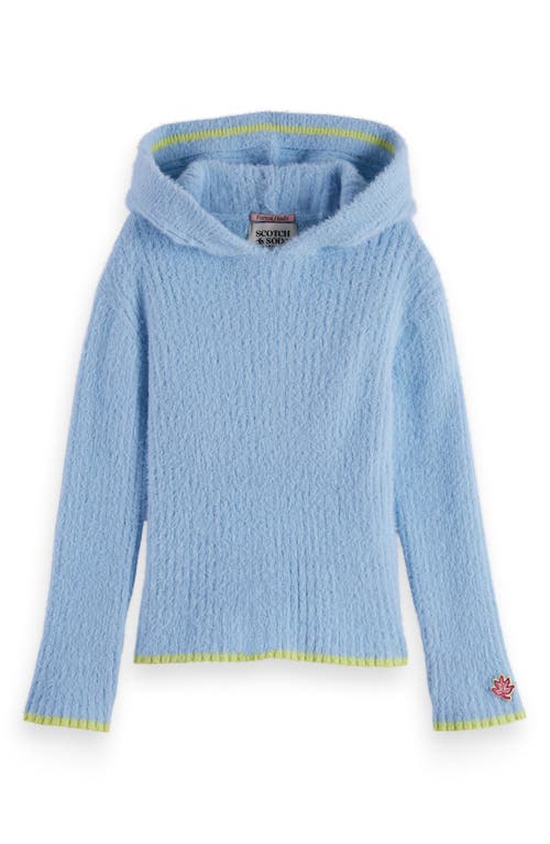 Scotch & Soda Kids' Textured Rib Knit Hoodie In Blue