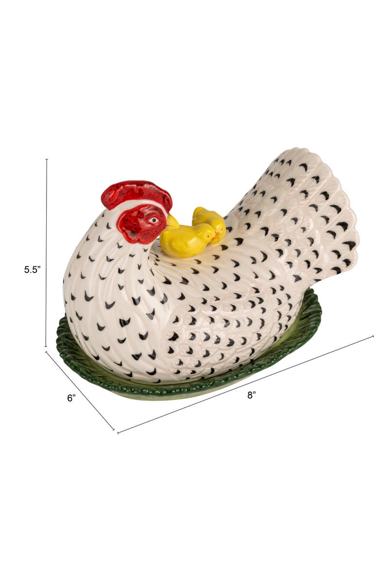 Vintage Reproduction Hen Shaped Butter Dish with Chicks, Alternate, color, White