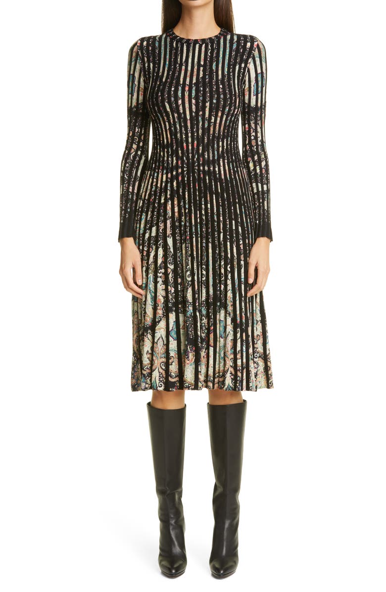 Etro Paisley Print Rib Long Sleeve Sweater Dress, Main, color,
