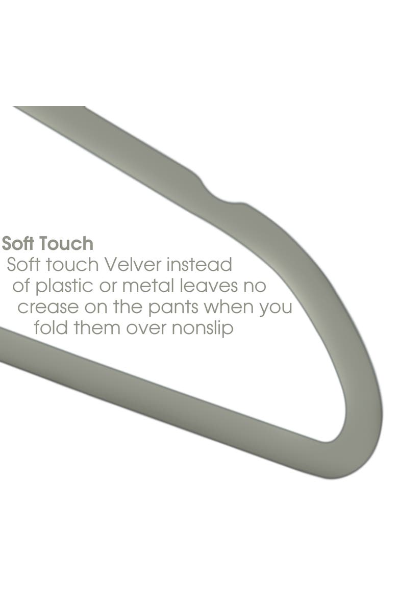 Elama 100 Piece Set of Velvet Slim Profile Heavy Duty Felt Hangers with Stainless Steel Swivel Hooks, Alternate, color, Grey