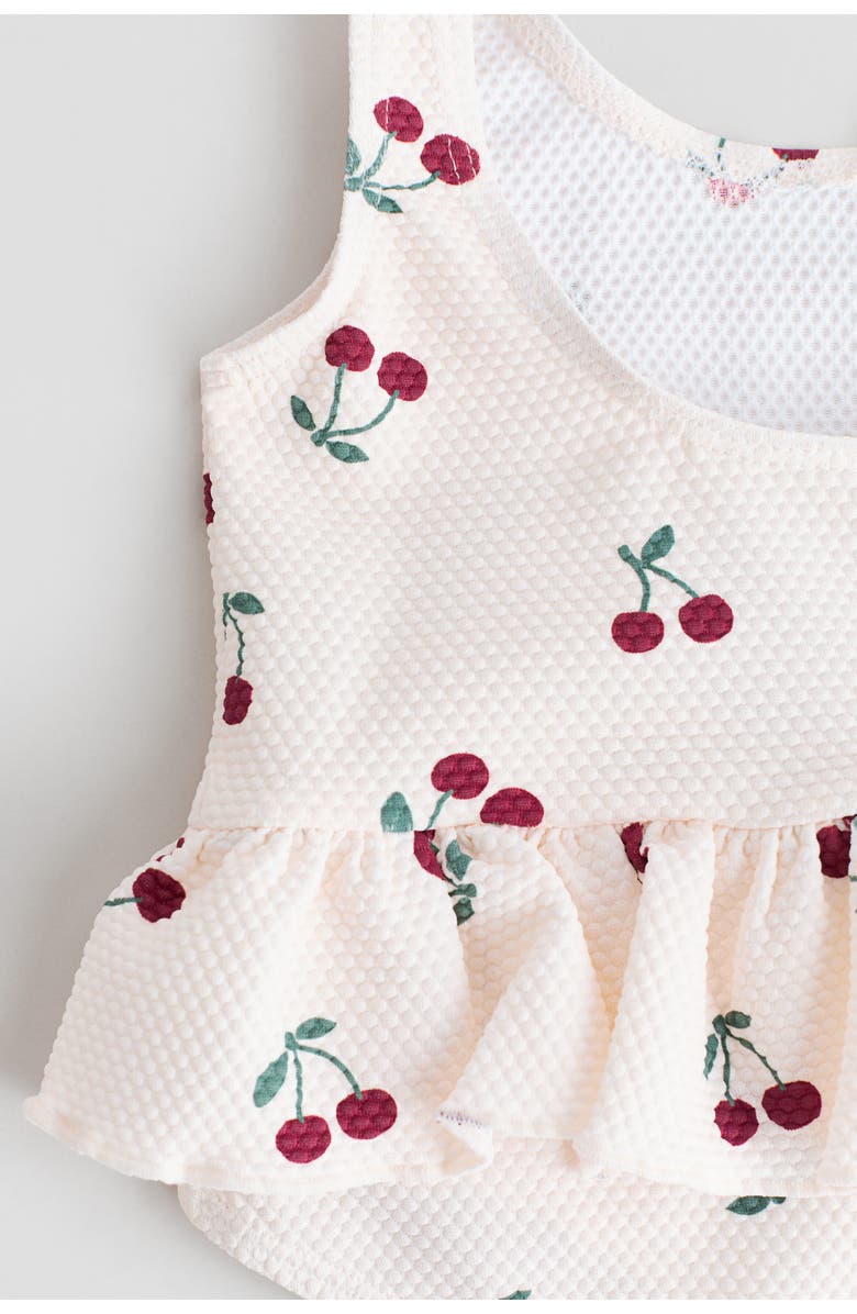 H&M Flounced Swimsuit, Alternate, color, Light Beige/Cherries