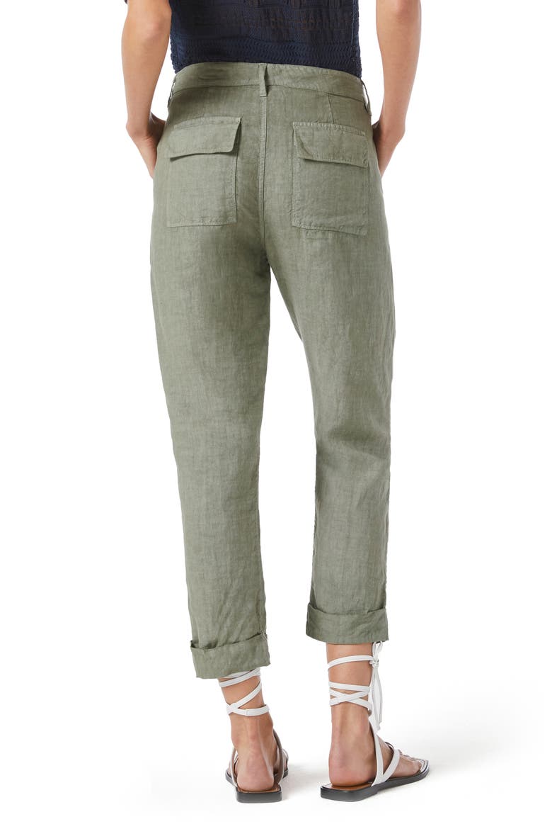Le Beau High Waist Crop Linen Pants, Alternate, color, MILITARY