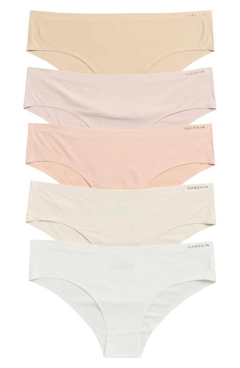 Danskin Set of 5 Assorted Cheeky Hipsters, Main, color, Coral Wash/ Ps/ Aw/ Lb/ Gh