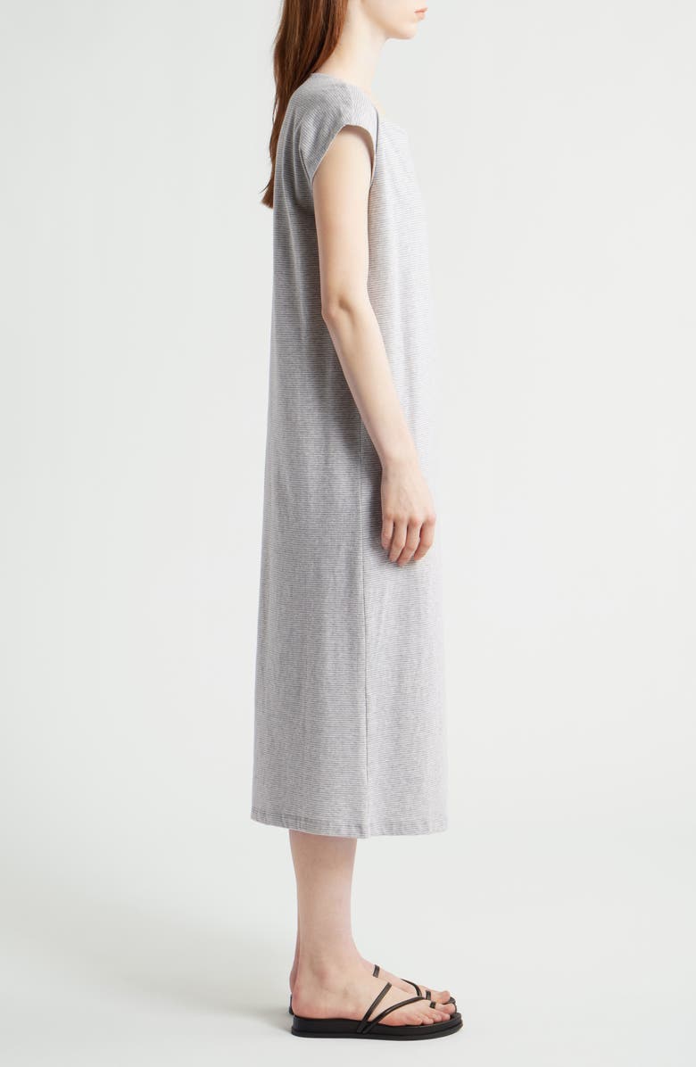 Eileen Fisher Stripe Cap Sleeve Organic Cotton Midi Dress, Alternate, color, Dark Pearl