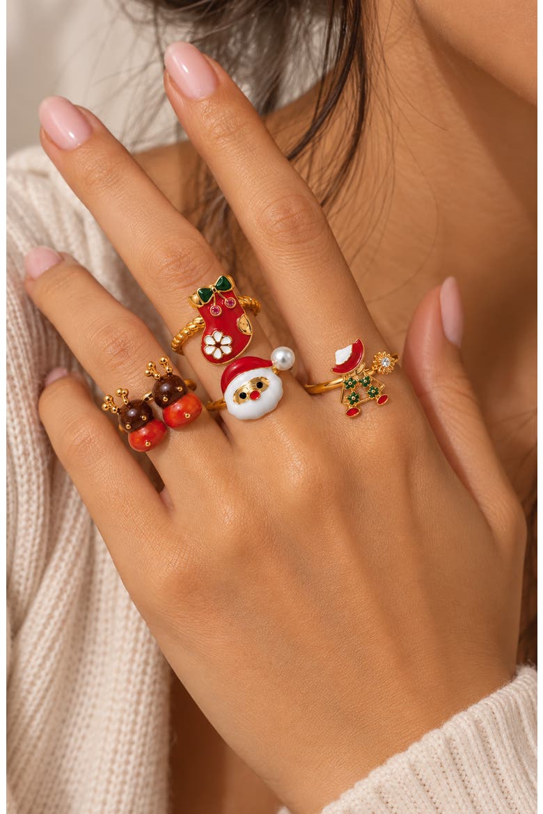 Holiday Set of 4 Rings, Main, color, GOLD