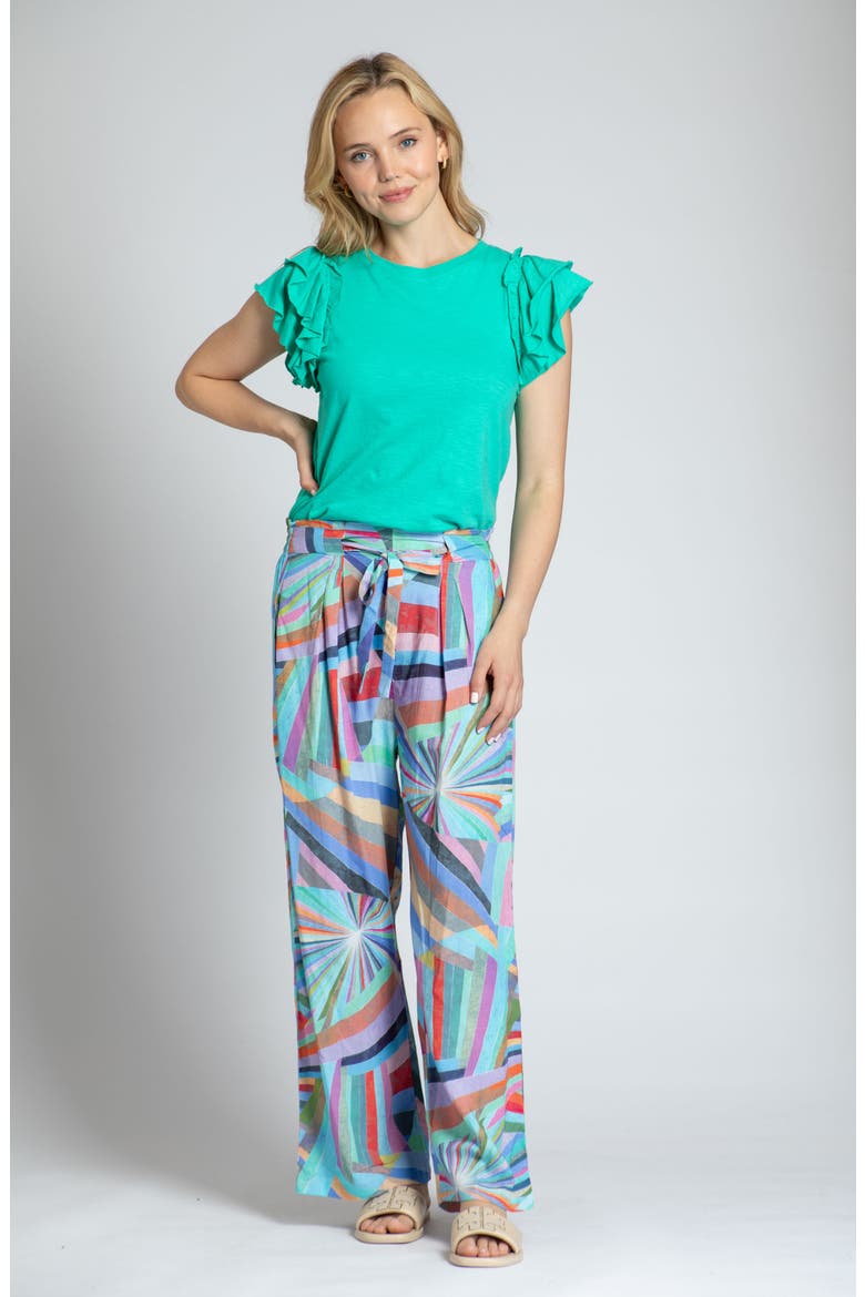 Print Tie Waist Crop Wide Leg Pants, Alternate, color, BLUE MULTI