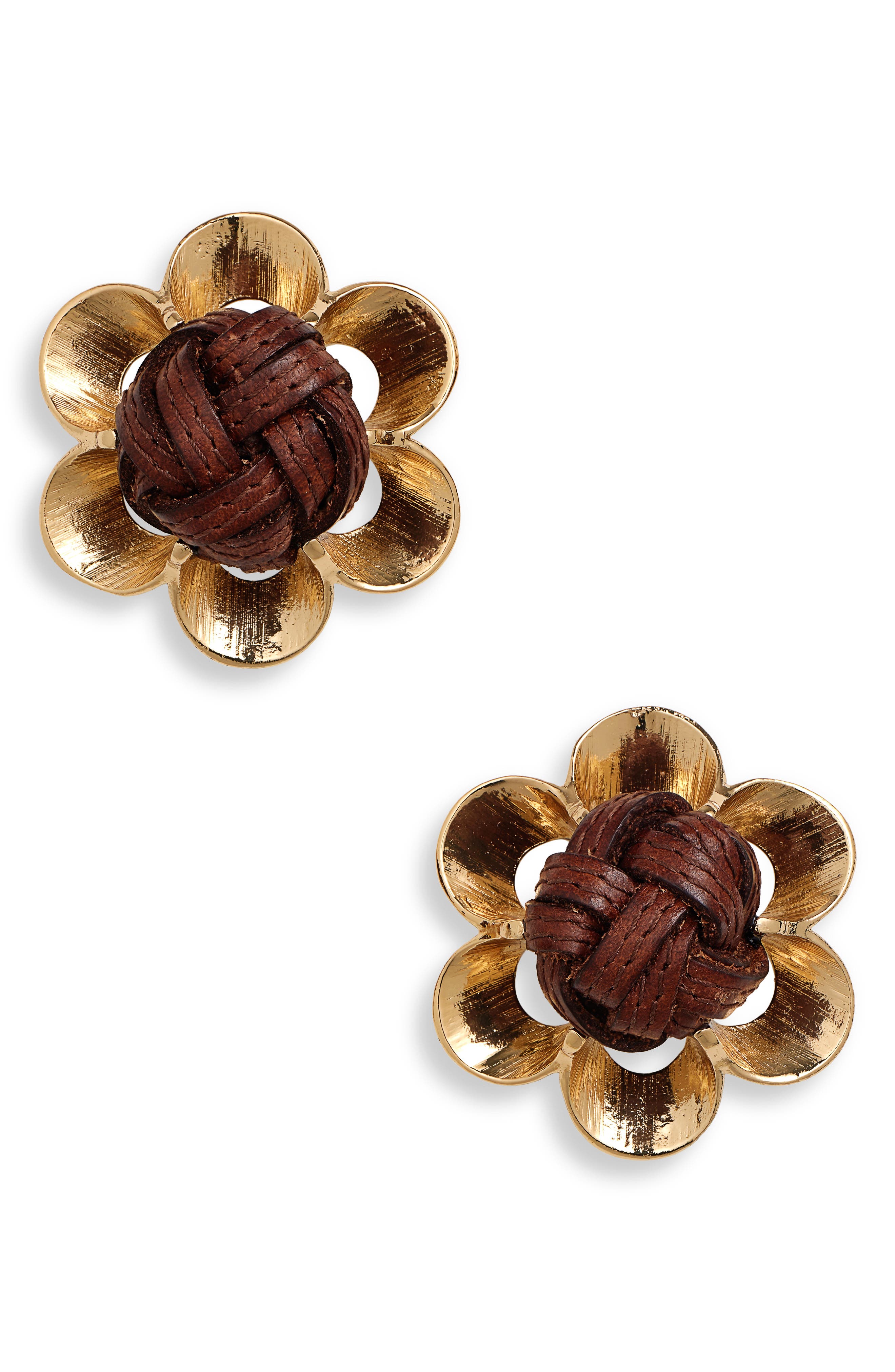 Gas Bijoux Nao Leather Earrings in Gold Brown 