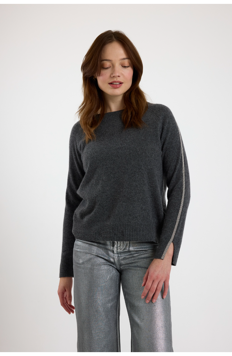 Brodie Pure Cashmere Split Cuff Crew Neck 100% Cashmere Sweater, Main, color, Derby Grey