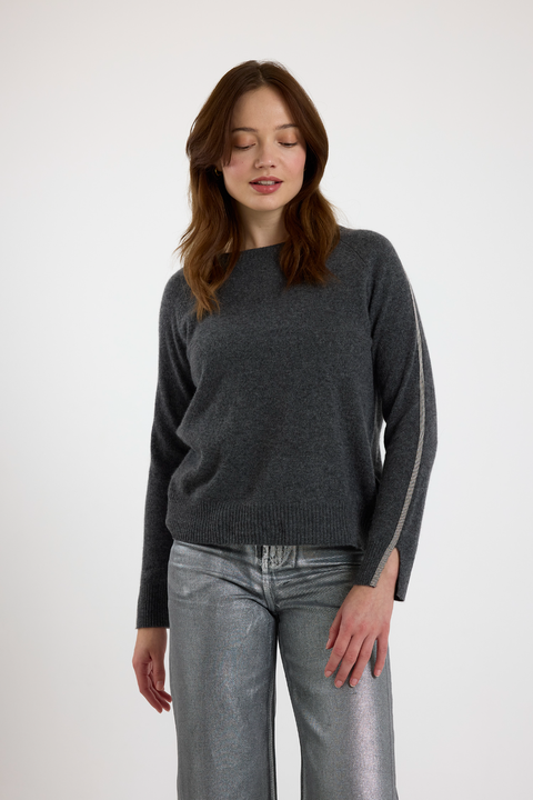 Split Cuff Crew Neck 100% Cashmere Sweater