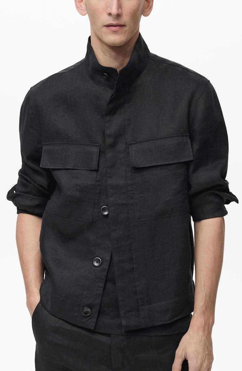 MANGO Linen Jacket with Stand Collar, Main, color, 