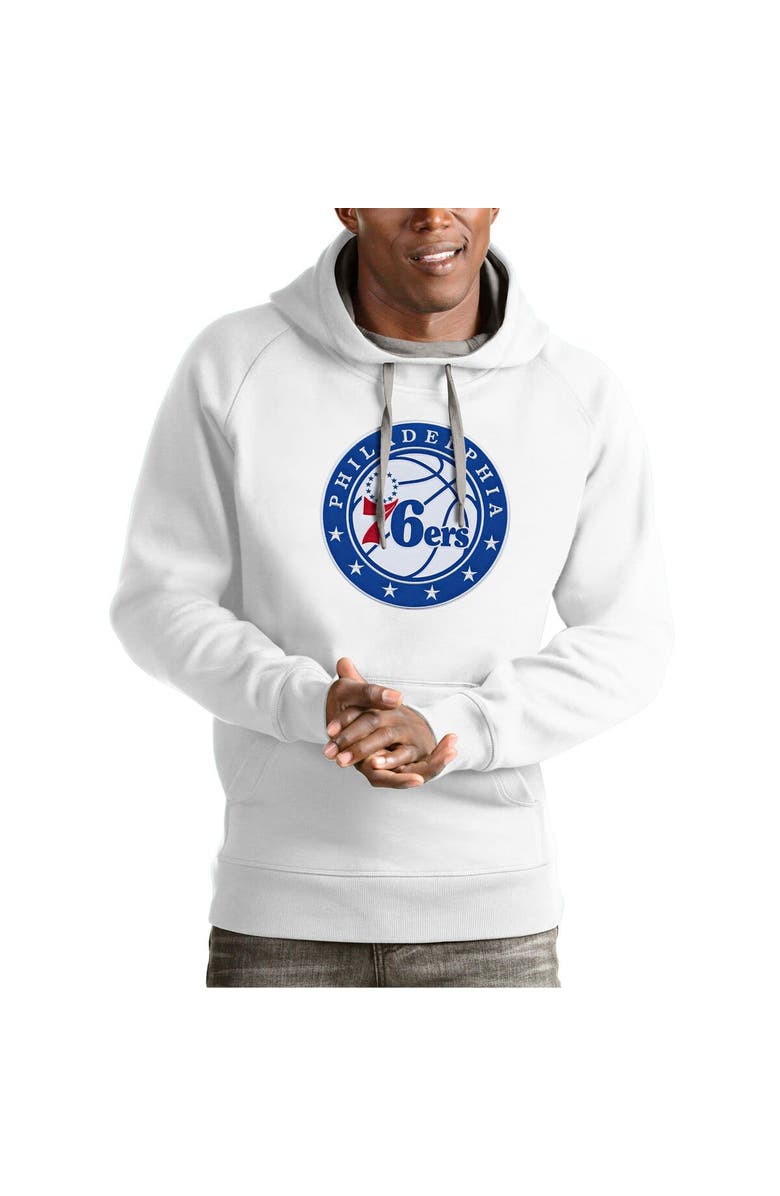 ANTIGUA Men's Antigua White Philadelphia 76ers Team Logo Victory Pullover Hoodie, Alternate, color, 