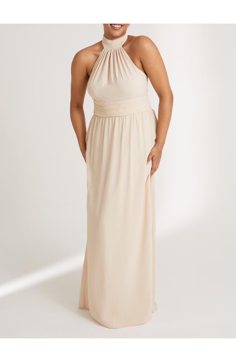 Six Stories Halter Neck Chiffon Bridesmaid Dress, Alternate, color, Cream